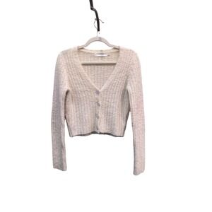 ASTR Ivory Fluffy Cropped Cardigan Coquette small Soft Knit Cozy Luxe Sweater